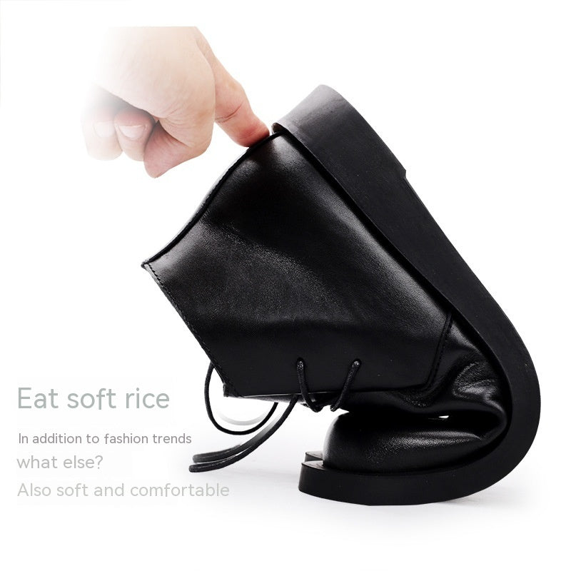 Martin Shoes Lace-up Leather Thick Bottom Soft Bottom Mid-top Men's Boots Black – Posh Atomic