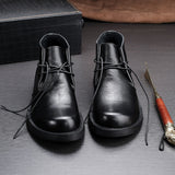 Martin Shoes Lace-up Leather Thick Bottom Soft Bottom Mid-top Men's Boots Black – Posh Atomic