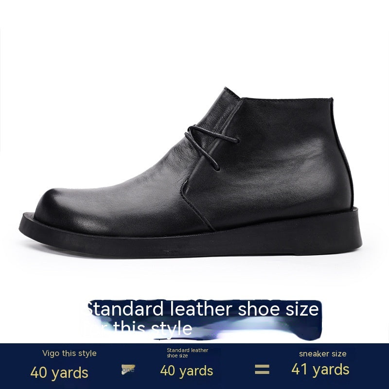 Martin Shoes Lace-up Leather Thick Bottom Soft Bottom Mid-top Men's Boots Black – Posh Atomic