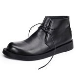 Martin Shoes Lace-up Leather Thick Bottom Soft Bottom Mid-top Men's Boots Black – Posh Atomic