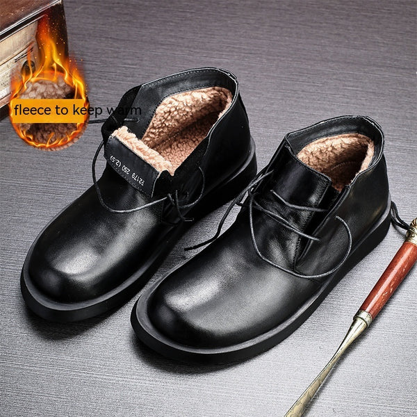 Martin Shoes Lace-up Leather Thick Bottom Soft Bottom Mid-top Men's Boots Black – Posh Atomic