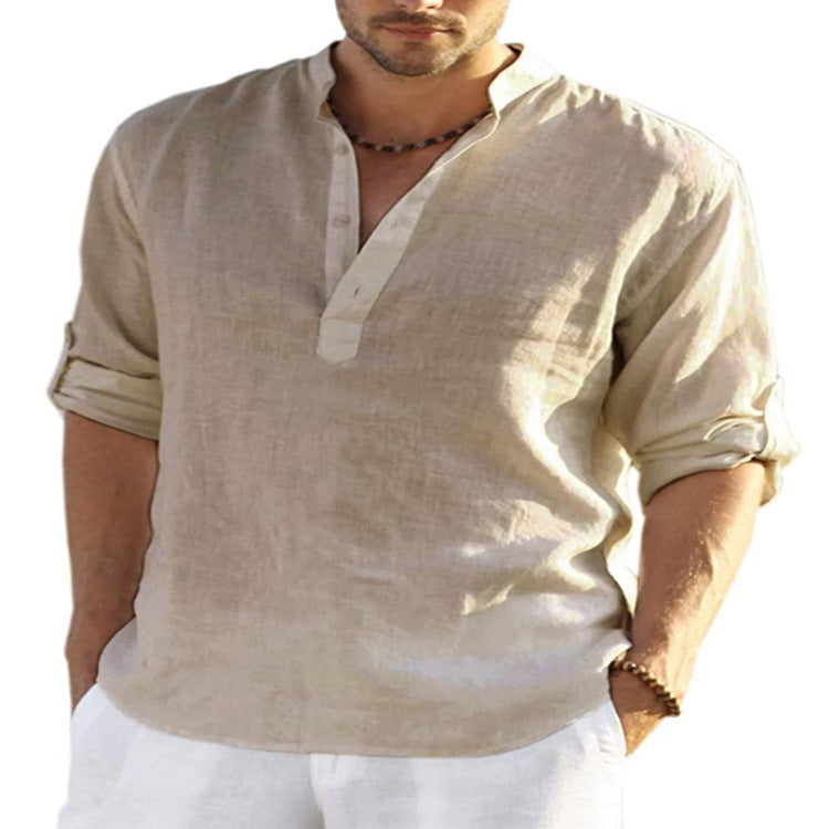 Men's Casual Linen Shirt Black M – Posh Atomic