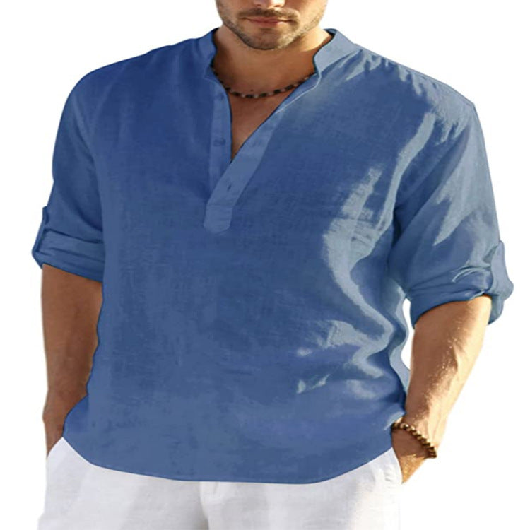 Men's Casual Linen Shirt Black L – Posh Atomic