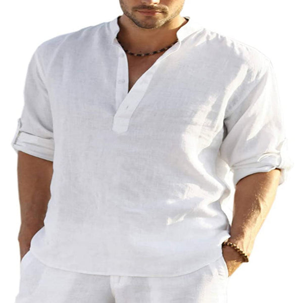 Men's Casual Linen Shirt White M – Posh Atomic