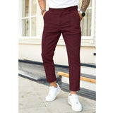 Men's Double Fold Line Solid Color Casual Suit Pants Dark Gray S – Posh Atomic