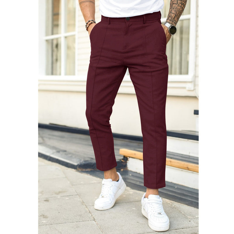 Men's Double Fold Line Solid Color Casual Suit Pants Dark Gray S – Posh Atomic