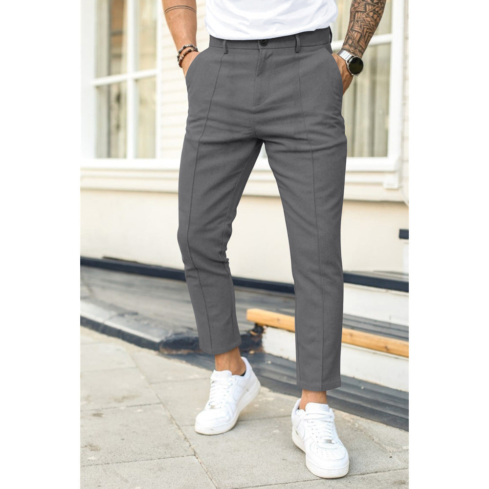 Men's Double Fold Line Solid Color Casual Suit Pants Light Gray M – Posh Atomic