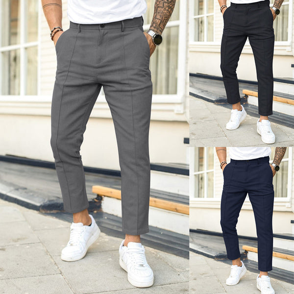 Men's Double Fold Line Solid Color Casual Suit Pants Light Gray S – Posh Atomic