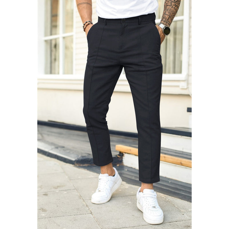 Men's Double Fold Line Solid Color Casual Suit Pants Light Gray L – Posh Atomic