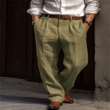 Men's Linen Trousers Double Pleated Front Pocket Straight Pure Color Comfort Breathable Casual Black XL – Posh Atomic