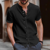 Men's Retro Cotton And Linen Casual Button Short Sleeves White L – Posh Atomic