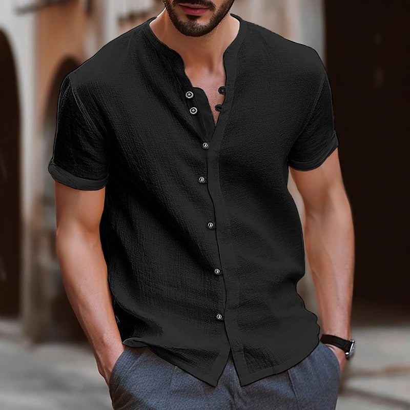 Men's Retro Cotton And Linen Casual Button Short Sleeves White L – Posh Atomic