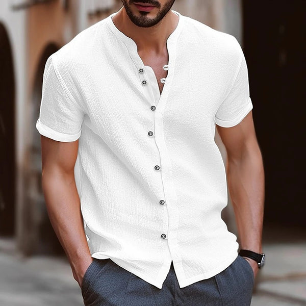 Men's Retro Cotton And Linen Casual Button Short Sleeves White S – Posh Atomic