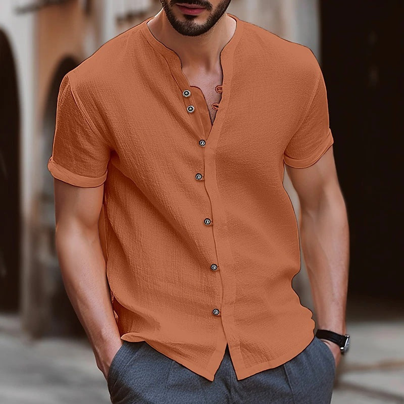 Men's Retro Cotton And Linen Casual Button Short Sleeves Black L – Posh Atomic