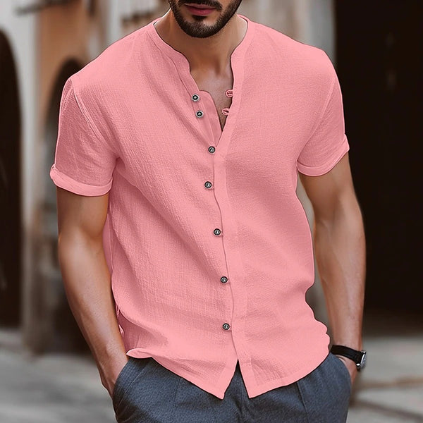 Men's Retro Cotton And Linen Casual Button Short Sleeves White M – Posh Atomic