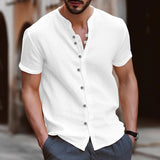 Men's Retro Cotton And Linen Casual Button Short Sleeves White XXXL – Posh Atomic
