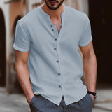 Men's Retro Cotton And Linen Casual Button Short Sleeves Black M – Posh Atomic