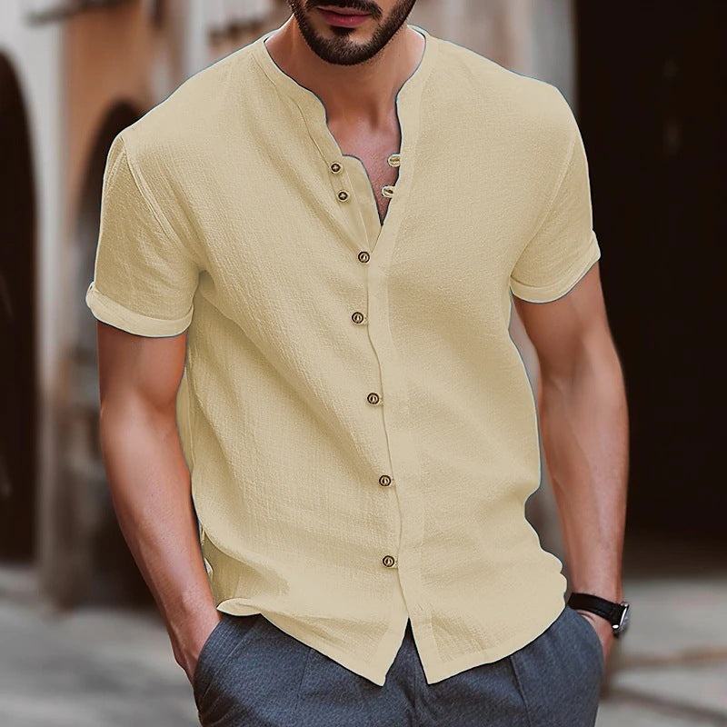 Men's Retro Cotton And Linen Casual Button Short Sleeves White XL – Posh Atomic
