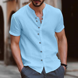 Men's Retro Cotton And Linen Casual Button Short Sleeves Black XL – Posh Atomic