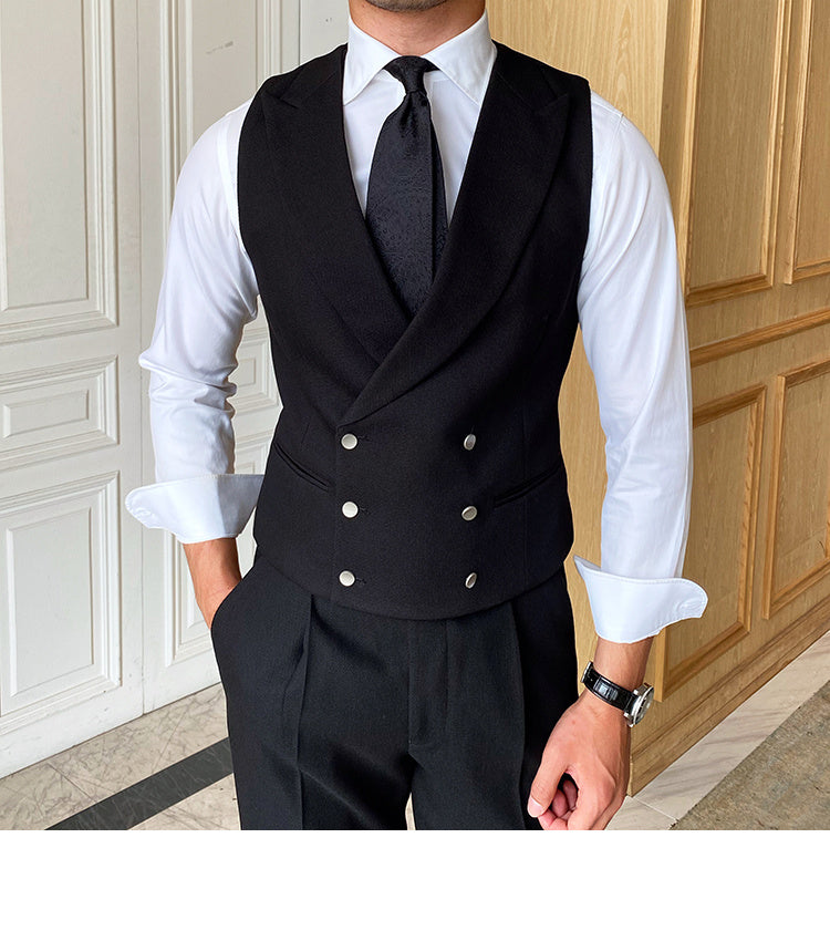 Men's Slim Fit Versatile Fashion Double Breasted Vest Black 3XL – Posh Atomic