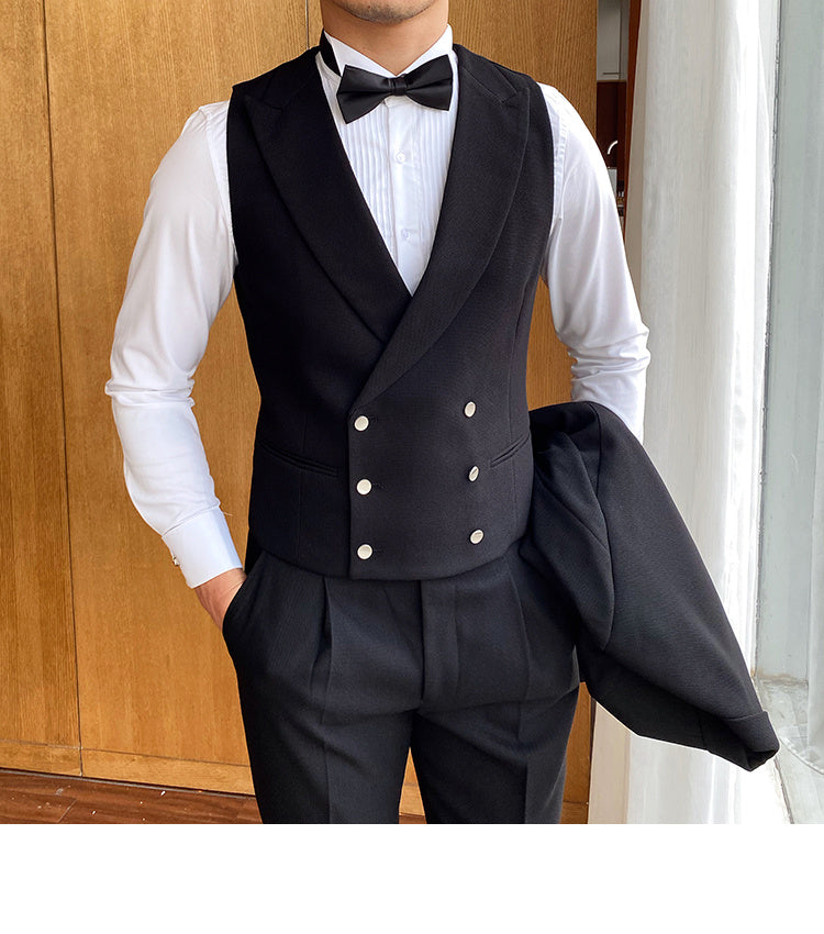 Men's Slim Fit Versatile Fashion Double Breasted Vest Black XL – Posh Atomic