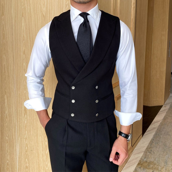 Men's Slim Fit Versatile Fashion Double Breasted Vest Black M – Posh Atomic