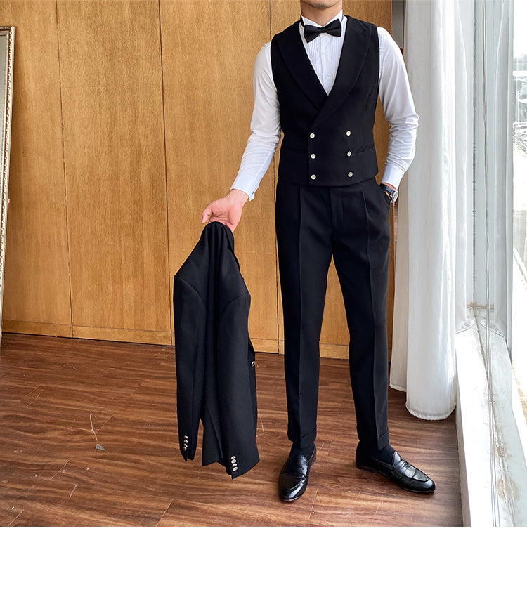Men's Slim Fit Versatile Fashion Double Breasted Vest Black XXL – Posh Atomic