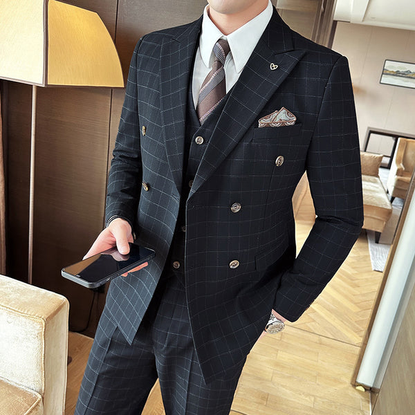 Men's Three-piece Suit Black Double Breasted M – Posh Atomic
