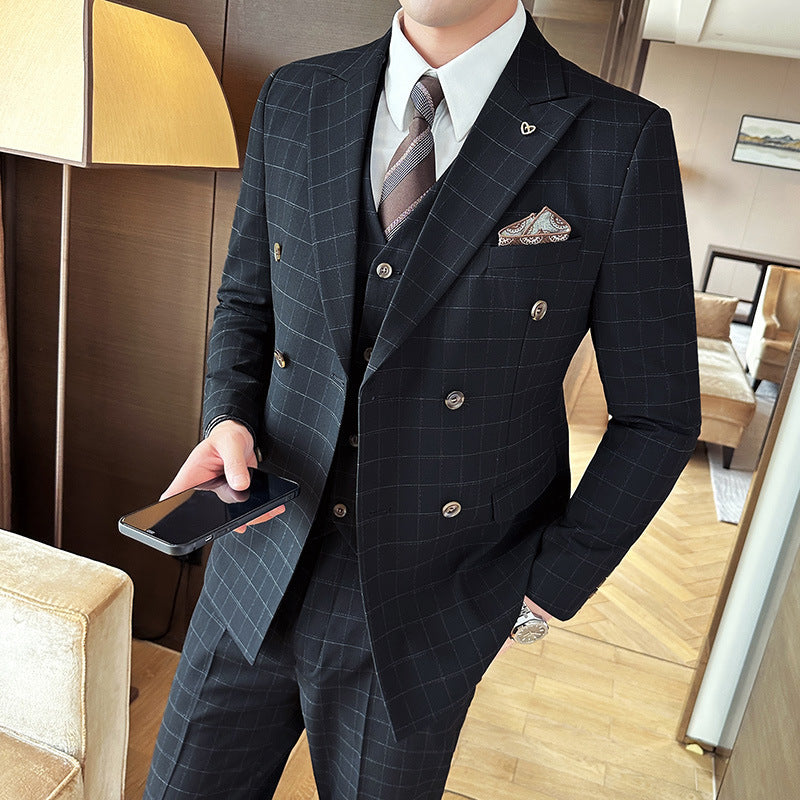 Men's Three-piece Suit Black Double Breasted M – Posh Atomic