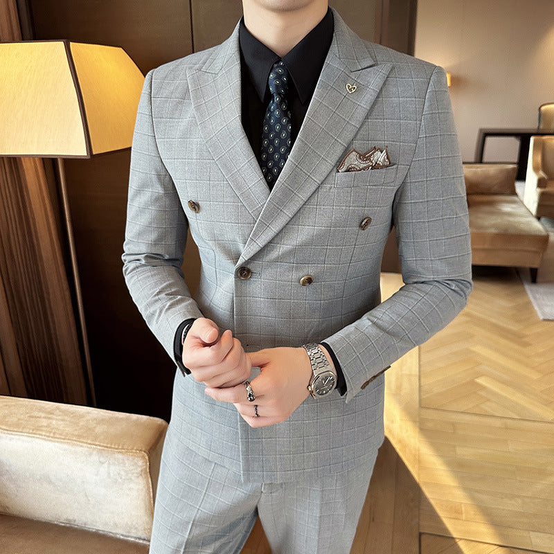 Men's Three-piece Suit Dark Gray Double Breasted M – Posh Atomic