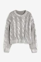 Metal-Look Twisted Sweater Pullover Light Silver XL – Posh Atomic