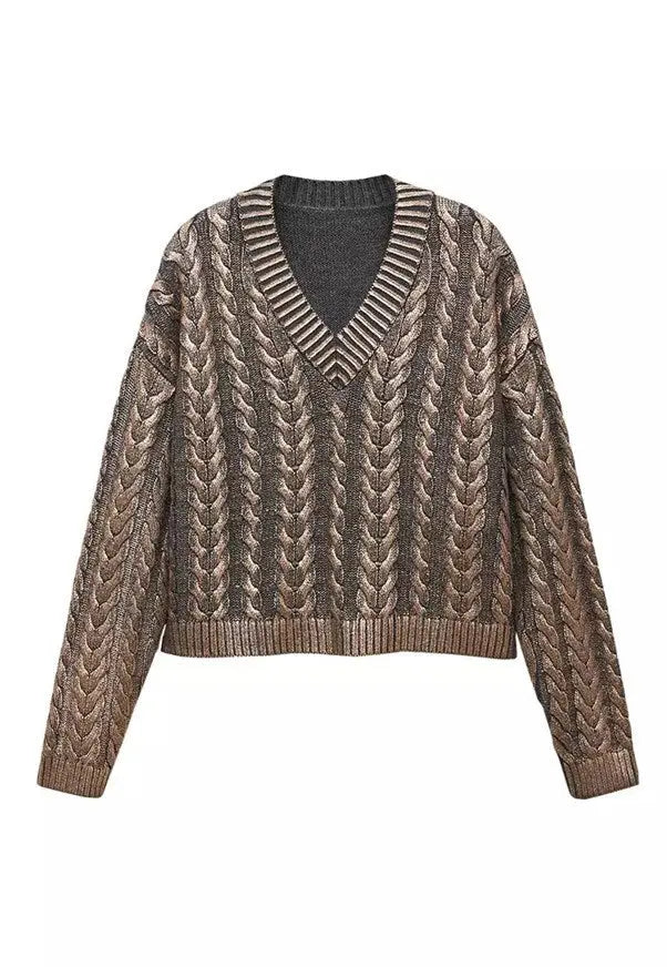 Metal-Look Twisted Sweater Pullover Light Silver S – Posh Atomic
