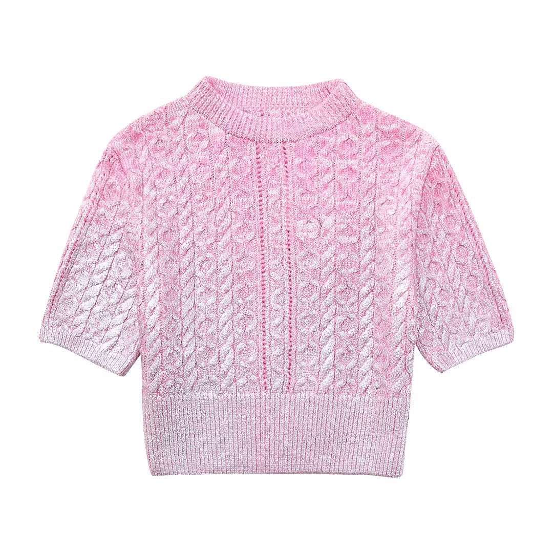 Metal-Look Twisted Sweater Pullover Pink S – Posh Atomic