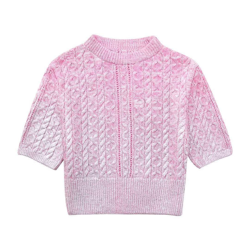 Metal-Look Twisted Sweater Pullover Pink S – Posh Atomic