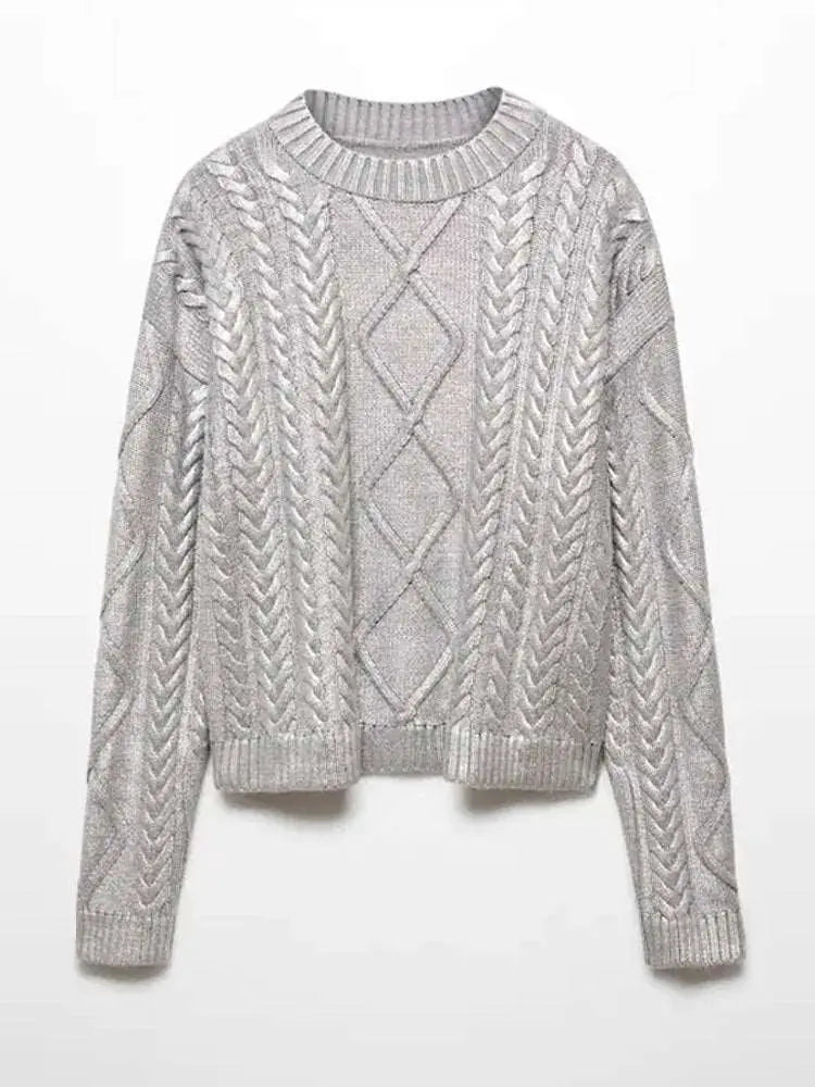 Metal-Look Twisted Sweater Pullover Golden XL – Posh Atomic
