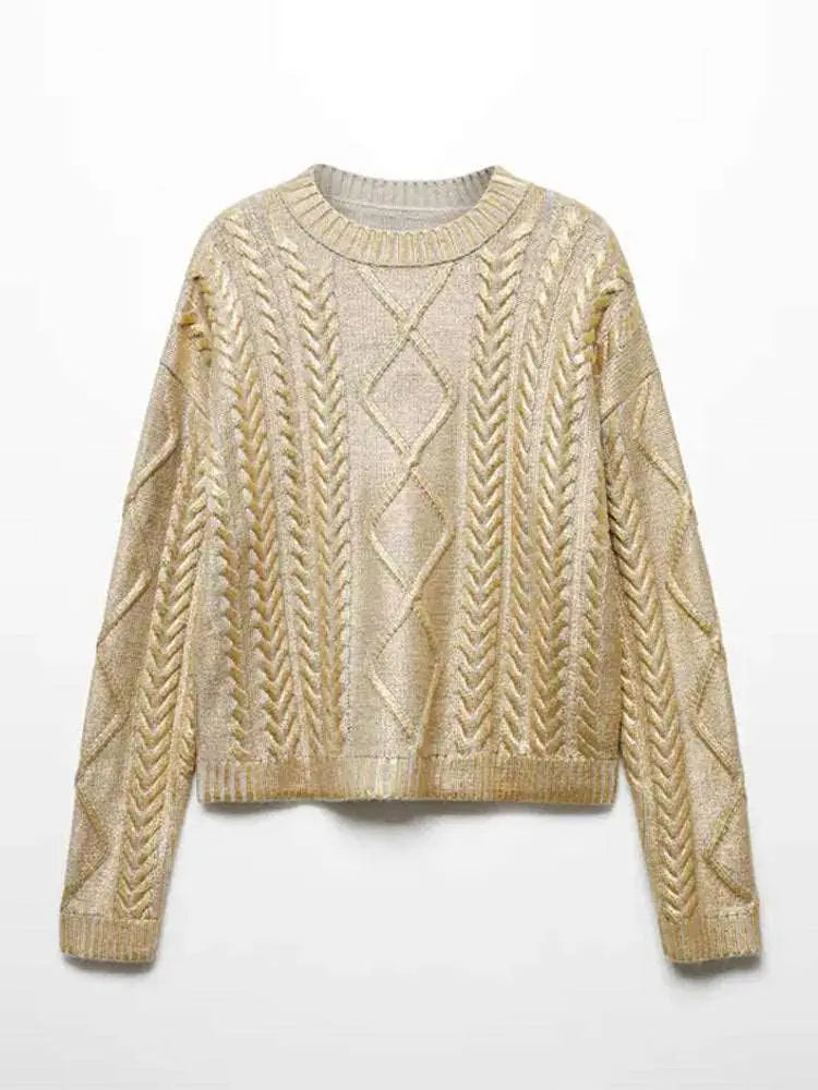 Metal-Look Twisted Sweater Pullover Golden L – Posh Atomic