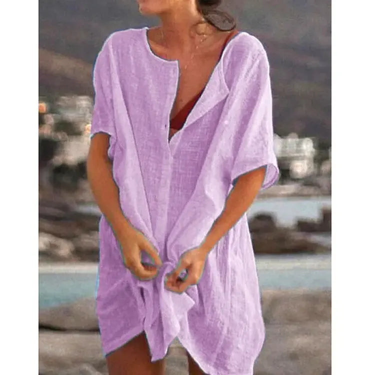 Mid-length Loose Short Sleeve Shirt Light Purple XXL – Posh Atomic