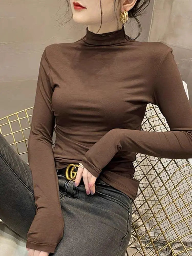 Mock Turtleneck Top Brown Average Size – Posh Atomic