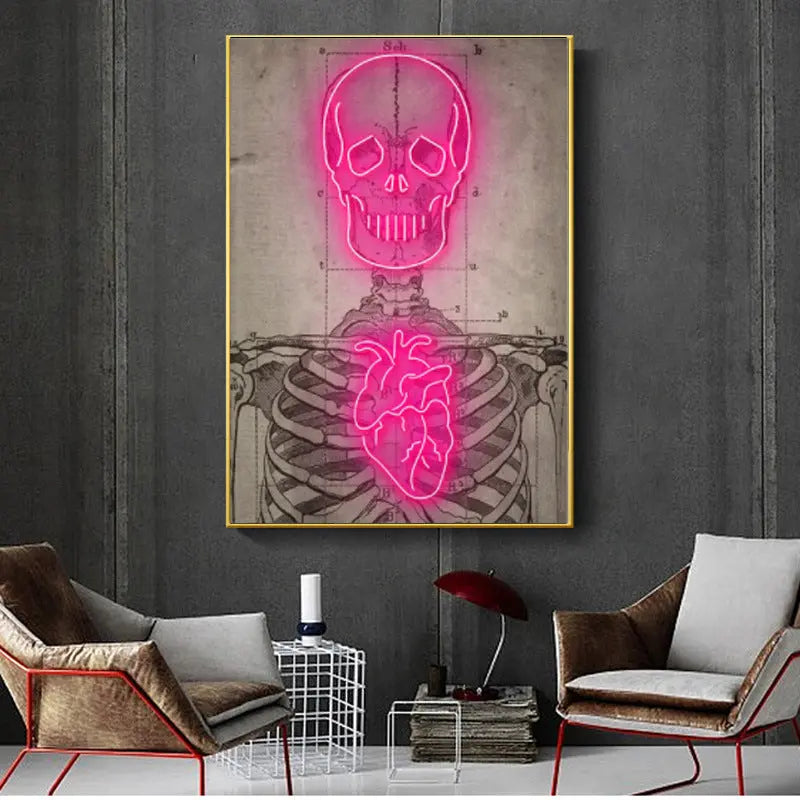 Neon Heart Skeleton Painting A Painting Core 60 X85cm – Posh Atomic