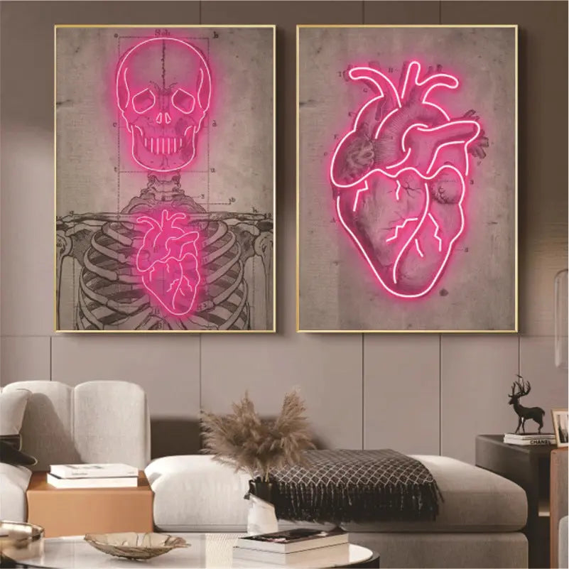 Neon Heart Skeleton Painting A Painting Core 35 X50cm – Posh Atomic