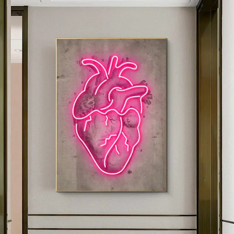 Neon Heart Skeleton Painting A Painting Core 75 X105cm – Posh Atomic
