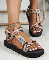 New Thin Bottom National Style Velcro Beach Sandals Red Flower Grid – Posh Atomic