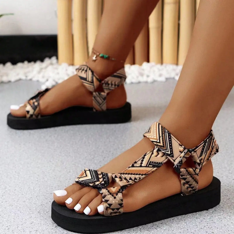 New Thin Bottom National Style Velcro Beach Sandals Red Flower Grid – Posh Atomic