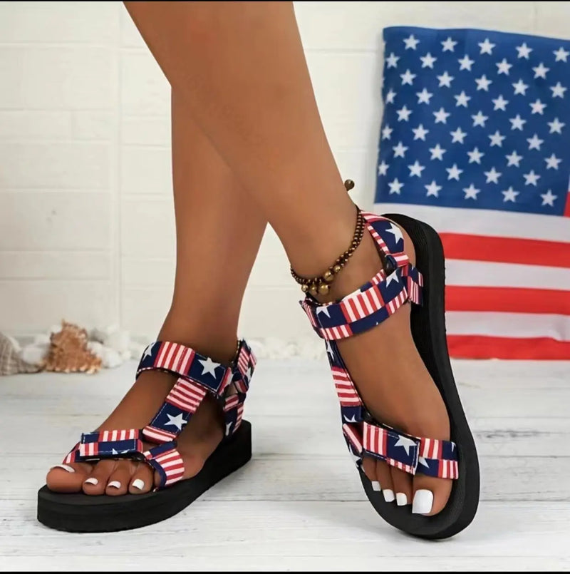 New Thin Bottom National Style Velcro Beach Sandals Brown Stripes – Posh Atomic