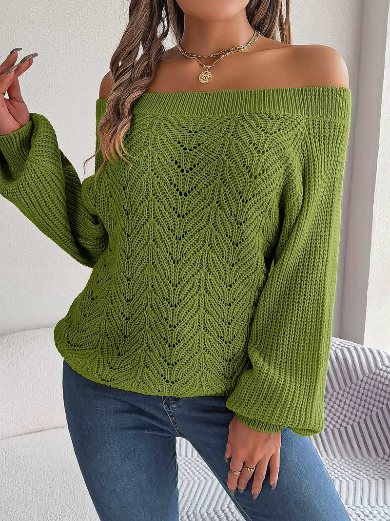Off-the-shoulder Lantern Sleeve Sweater Rose Red L – Posh Atomic