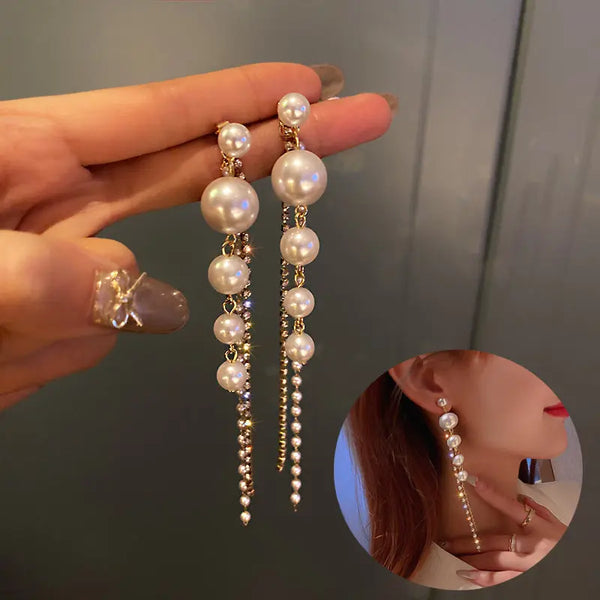 Pearl Tassel Long Earrings Silver – Posh Atomic