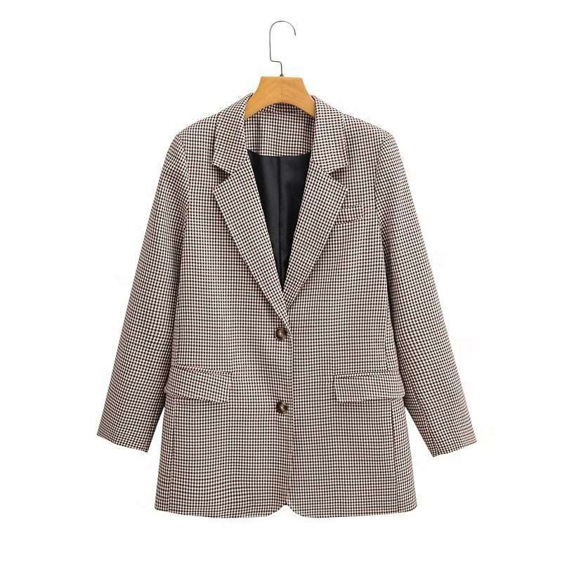Plaid Casual Long Sleeve Jacket Brown Red S – Posh Atomic