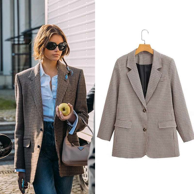 Plaid Casual Long Sleeve Jacket Red S – Posh Atomic