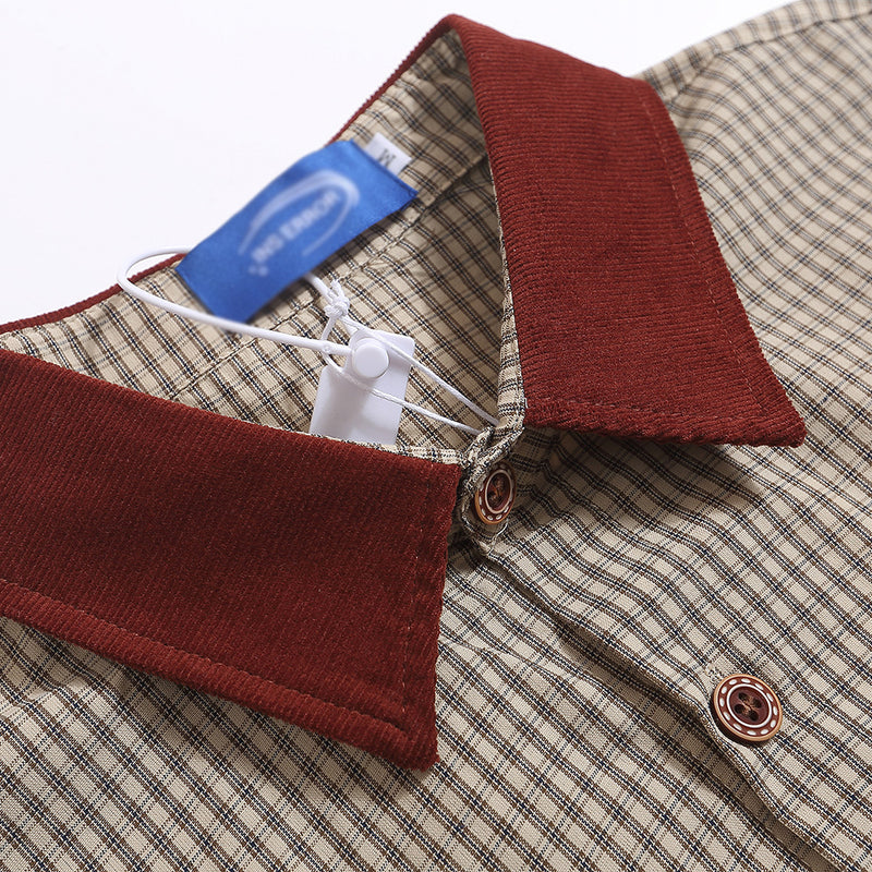 Plaid Short-sleeved Shirt For Men Khaki XL – Posh Atomic