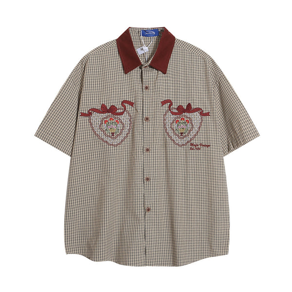 Plaid Short-sleeved Shirt For Men Khaki M – Posh Atomic